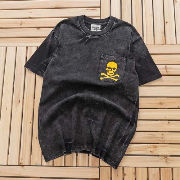 Gallery Dept.Skull And Crossbones-Print Distressed Short Sleeve Black